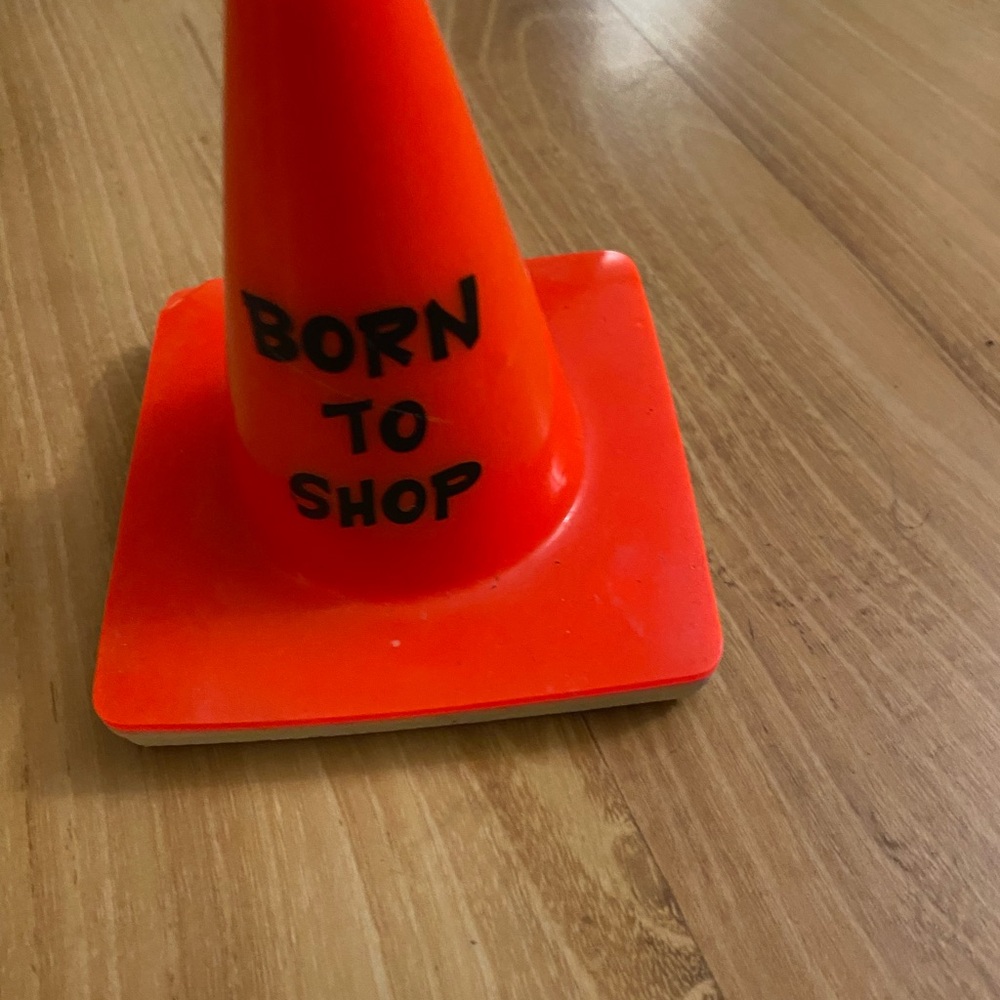Orange 'Born to Shop' Mini Traffic Cone Decor